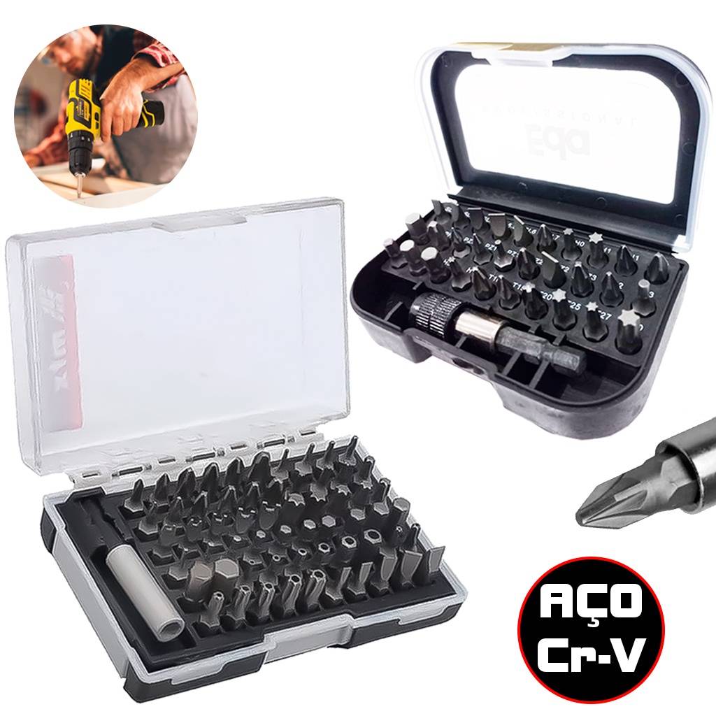 Kit Bits Parafusadeira: 31/61 Peças Cromo Vanádio
