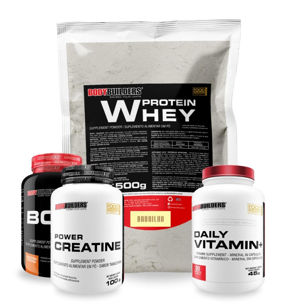 Kit Bodybuilders: Whey, Creatina, BCAA + Multivitamina