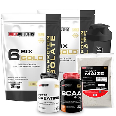 Kit Bodybuilding: Whey, Creatina, BCAA + Brinde!