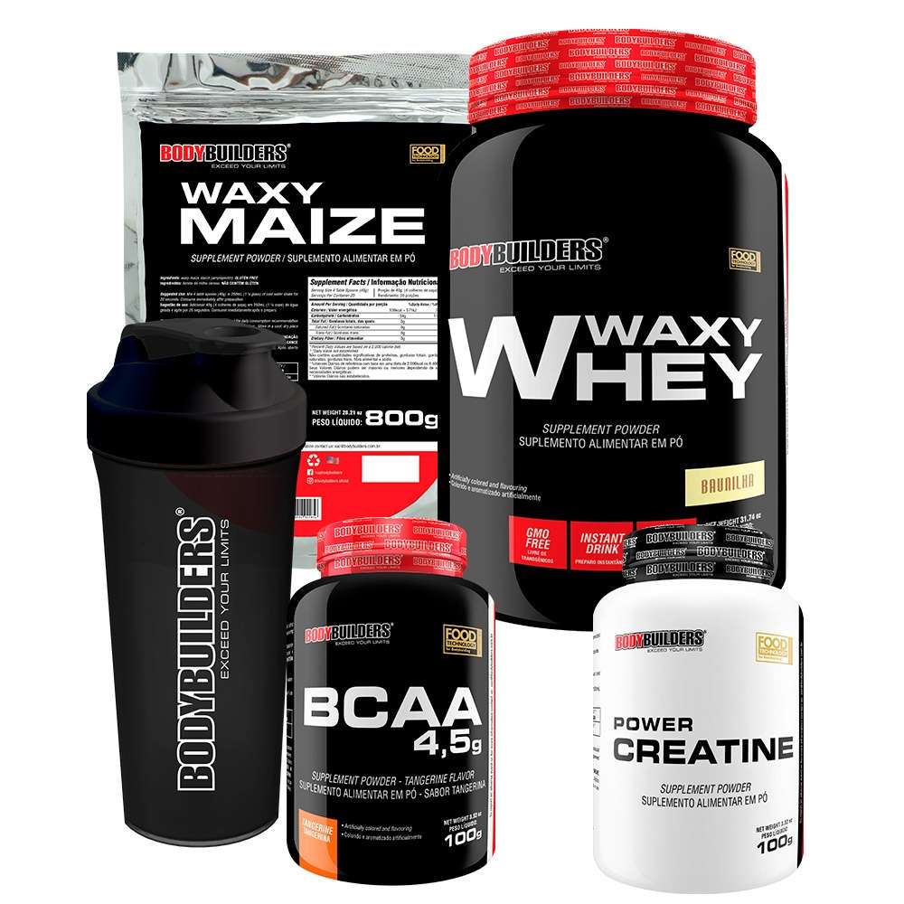 Kit Bodybuilding: Whey, Creatina, BCAA & Waxy Maize