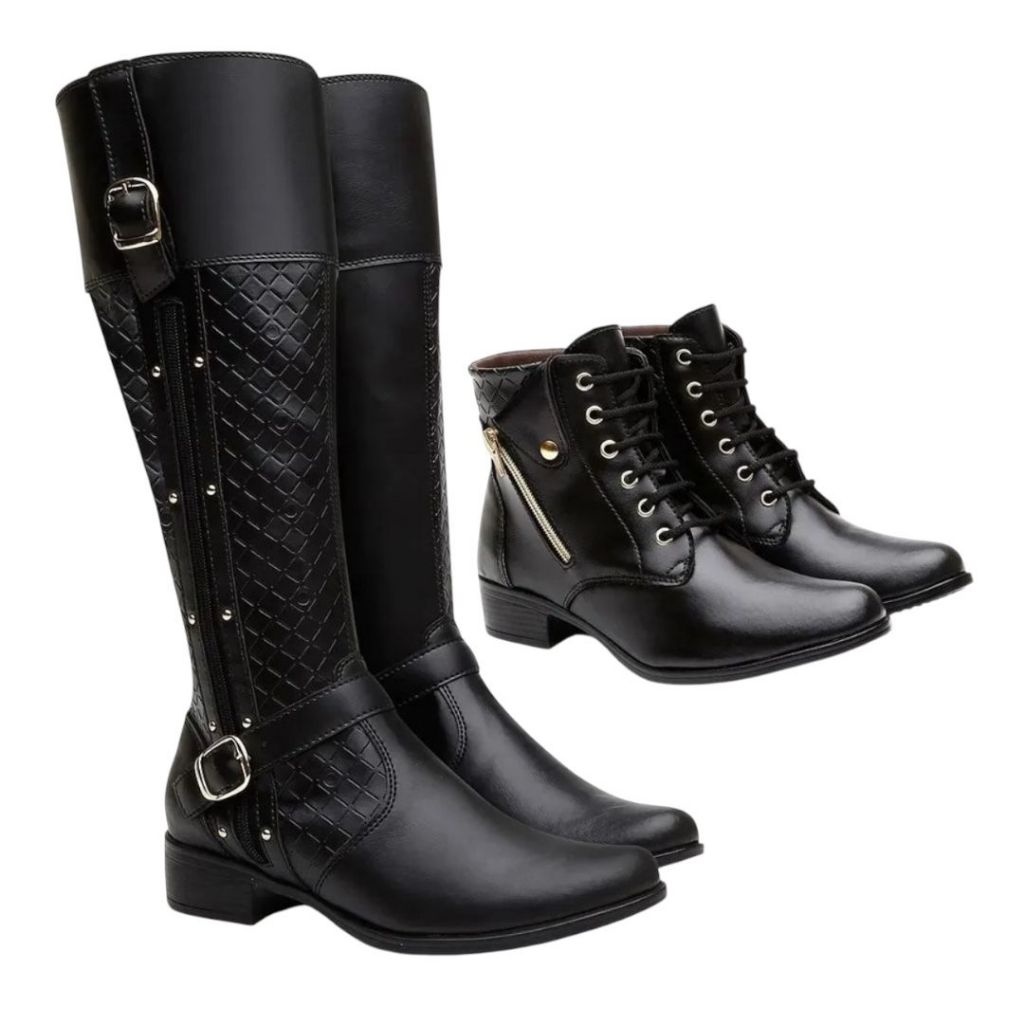 Kit Bota Montaria e Coturno Feminino: Conforto e Estilo em 2 Pares