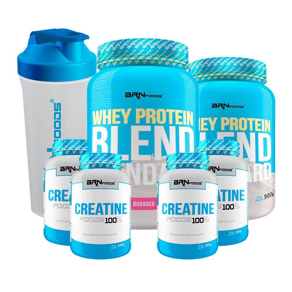 Kit BRNFOODS: Whey Protein + Creatina + Coqueteleira