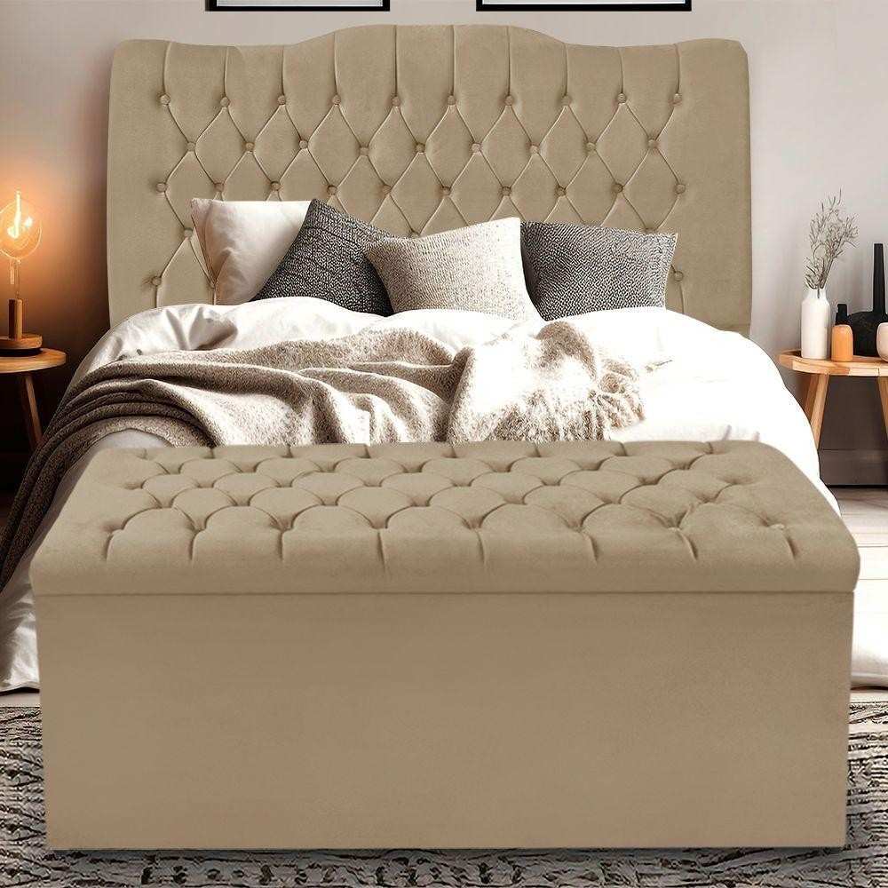 Kit Cabeceira Baú Casal 140cm: Elegância em Veludo!