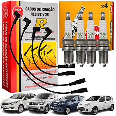 Kit Cabo e Vela de Ignição NGK para Fiat Uno, Palio, Mobi e Siena