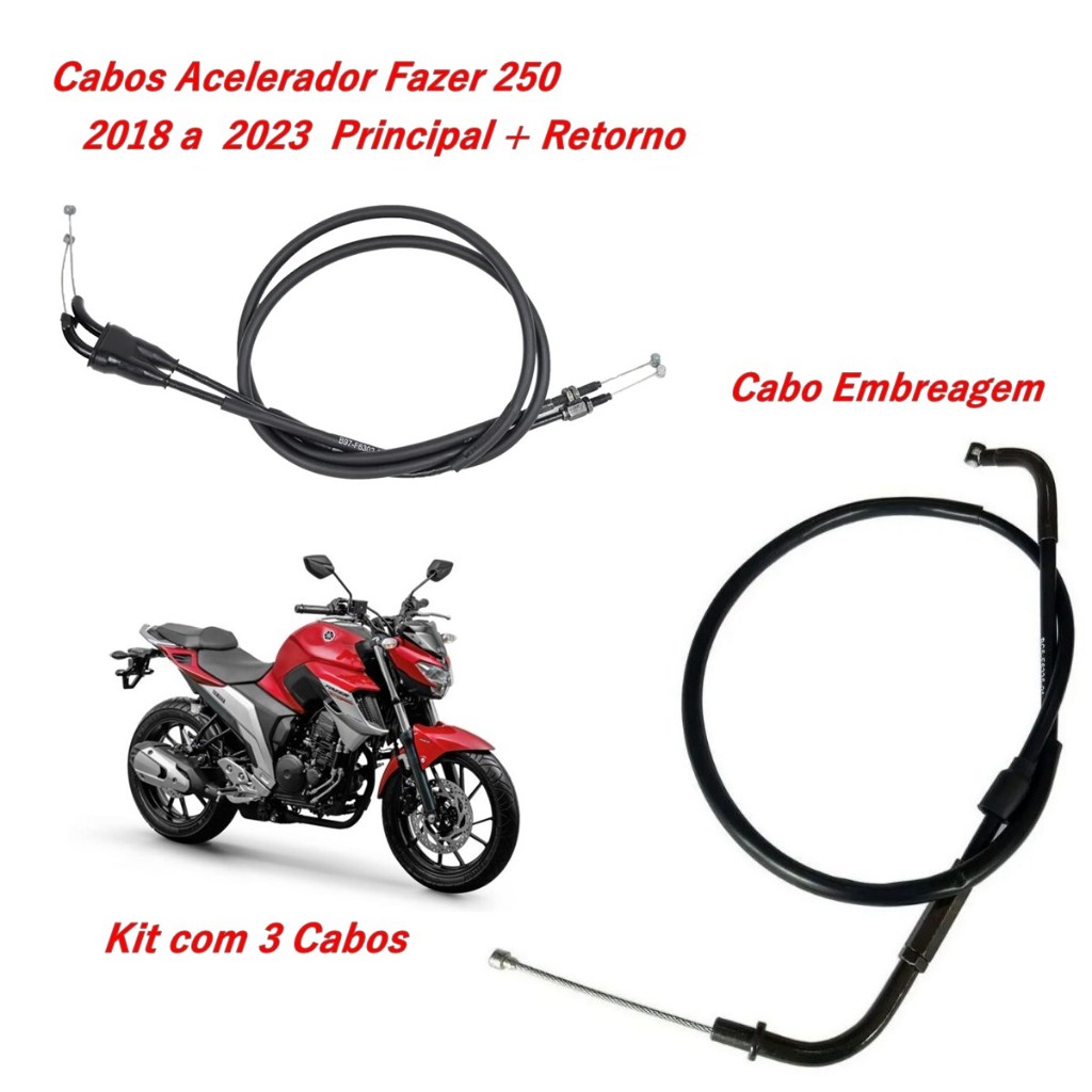 Kit Cabos Comando Yamaha Fazer 250 2018-2023: Qualidade Original em 3 Cabos