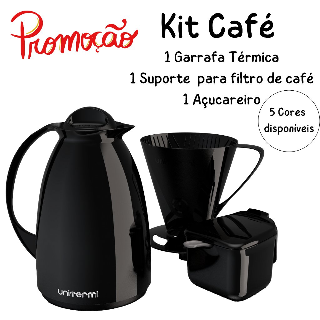 Kit Café Perfeito: Térmica 650ml + Coador + Açucareiro