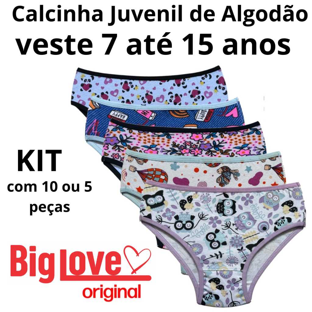 Kit Calcinhas Juvenil de Algodão - Promoção Direto da Fábrica