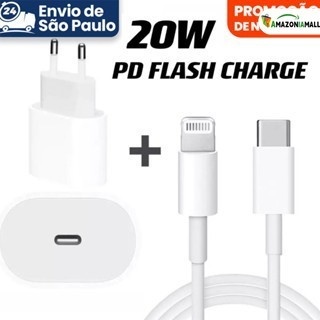 Kit Carregador iPhone 20W + Cabo USB-C Rápido 1m