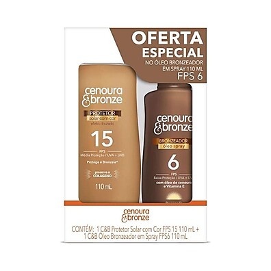 Kit Cenoura e Bronze: Protetor Solar FPS 15 + Óleo Bronzeador FPS 6