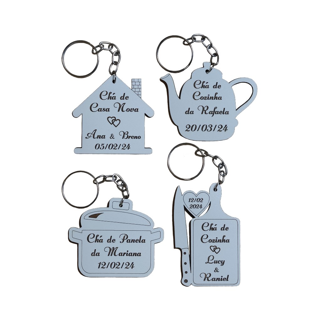 Kit Chaveiros Personalizados MDF para Chá de Casa Nova e Cozinha