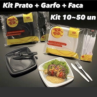 Kit Churrasco 10~50 Unidades – Prático, Preto ou Branco