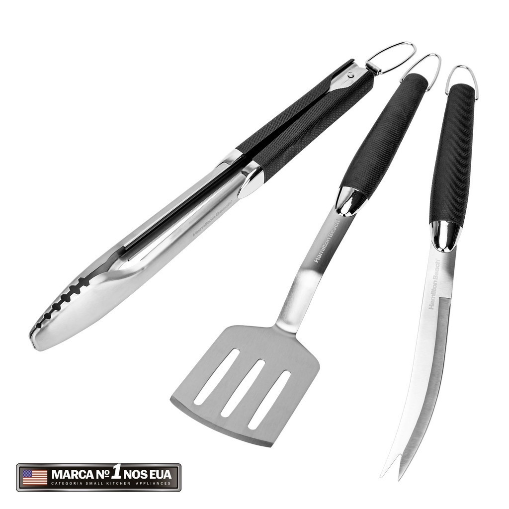 Kit Churrasco Hamilton Beach: 3 Peças Inox Premium