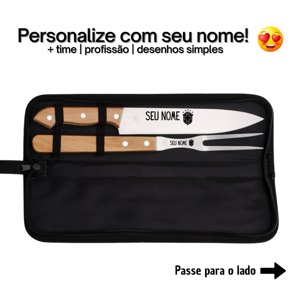 Kit Churrasco Personalizado com Estojo e Faca/Garfo - Presente Único!