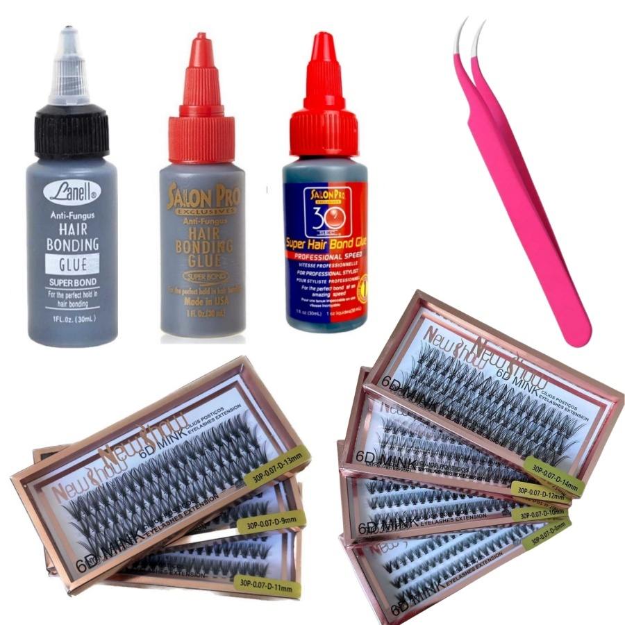 Kit Cílios Perfeitos: Cola, Pinça e Tufos 6D MINK