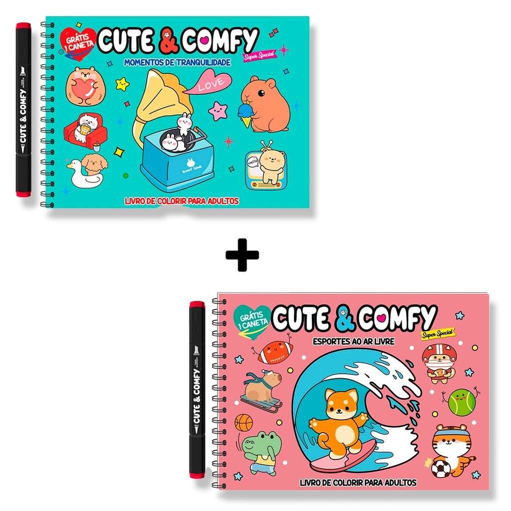 Kit Colorir Cute & Comfy: 2 Livros + Caneta