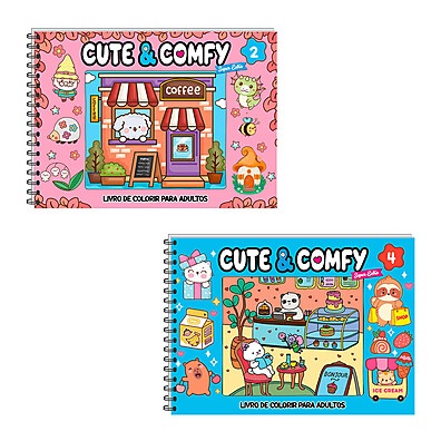 Kit Colorir Cute & Comfy: 2 Livros Holográficos