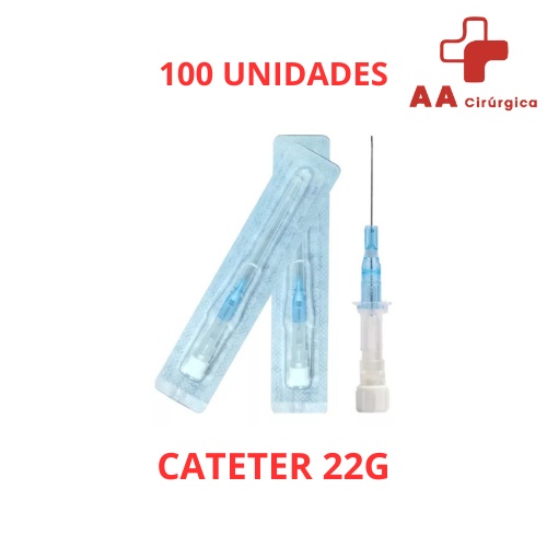 Kit com 100 Cateteres 22G Intravenosos com Segurança