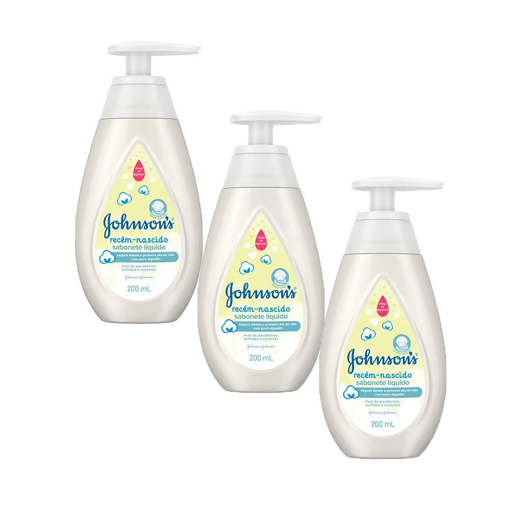 Kit com 3 Sabonetes Líquidos Johnson para Recém-Nascido 200ml