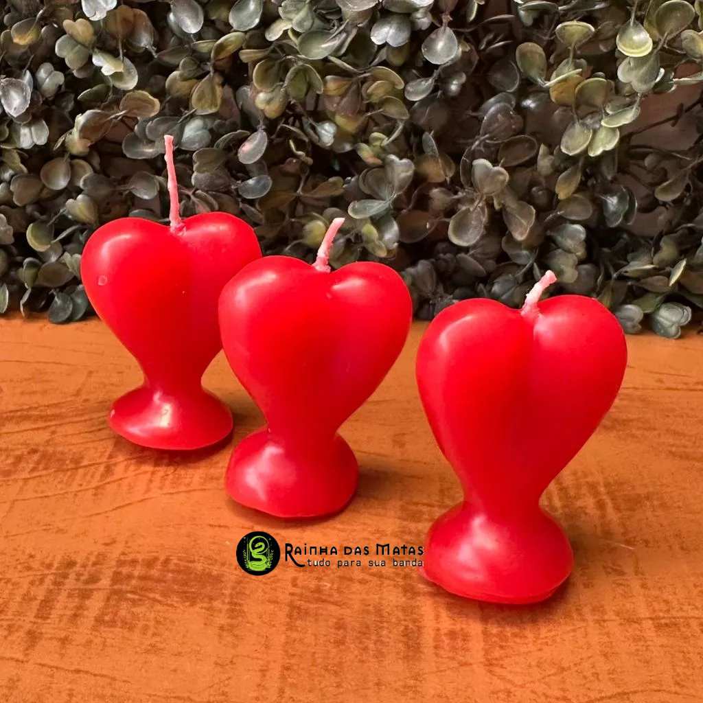Kit com 3 Velas Coração Vermelha para Amor e Rituais