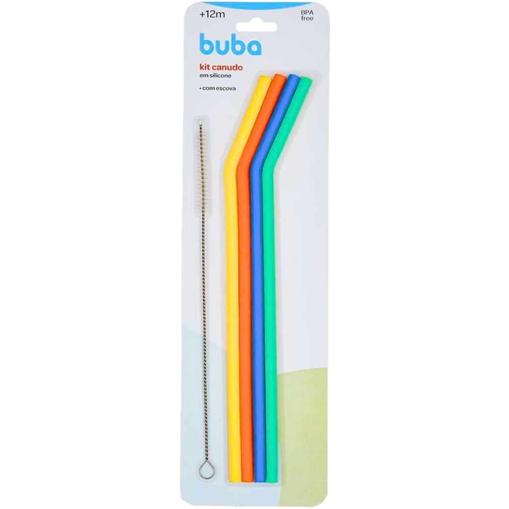 Kit com 4 Canudos de Silicone e Escova de Limpeza BUBA