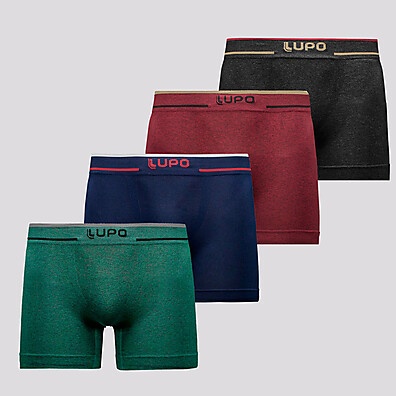 Kit com 4 Cuecas Boxer Lupo Microfibra Sem Costura