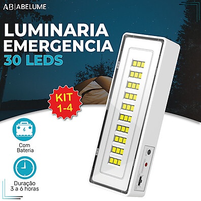Kit com 4 Luminárias Portáteis Recarregáveis – 30 LEDs