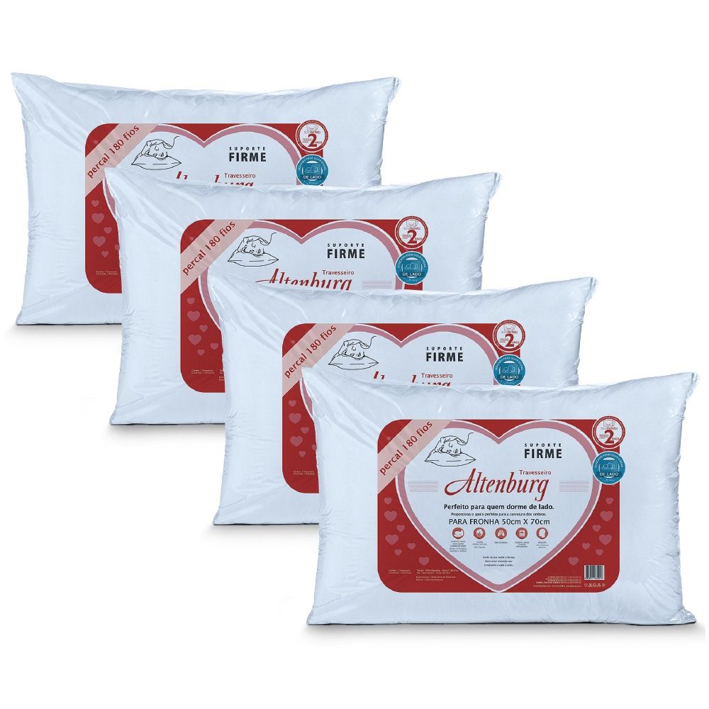 Kit com 4 Travesseiros Altenburg 50x70cm: Firmeza e Conforto para um Sono de Qualidade