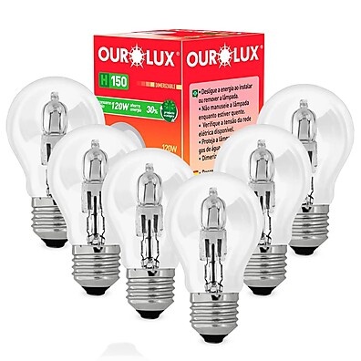 Kit com 6 Lâmpadas Eco Halógena 120W 220V E27 – Iluminação Potente e Eficiente