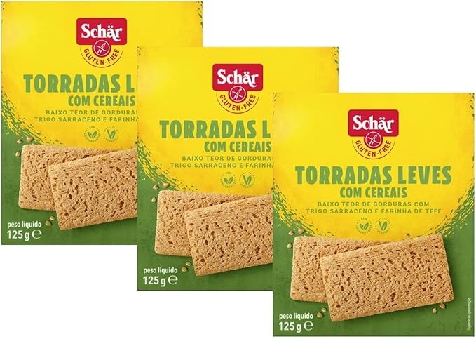 Kit 3 Torradas Leves com Cereais Sem Glúten Vegano Schar 125g