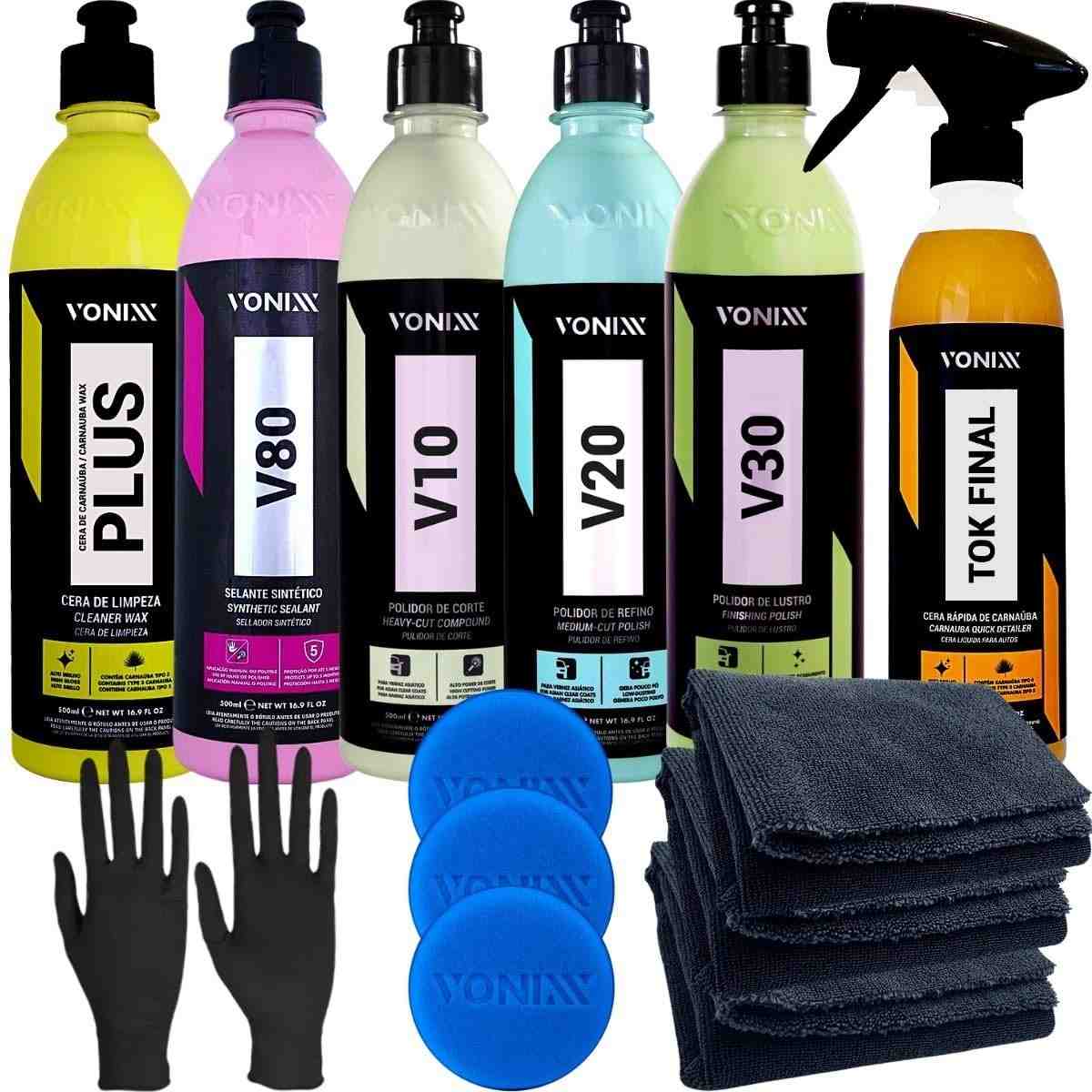 Kit Polidor Automotivo Profissional Vonixx - Corte, Refino, Lustro e Proteção Completa
