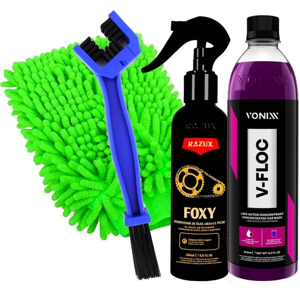 Kit Completo Lavagem e Limpeza de Moto: Foxy Razux, Vonixx, Karbox