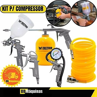 Kit Compressor 5 Peças: Pistola + Acessórios FASTERR FST033
