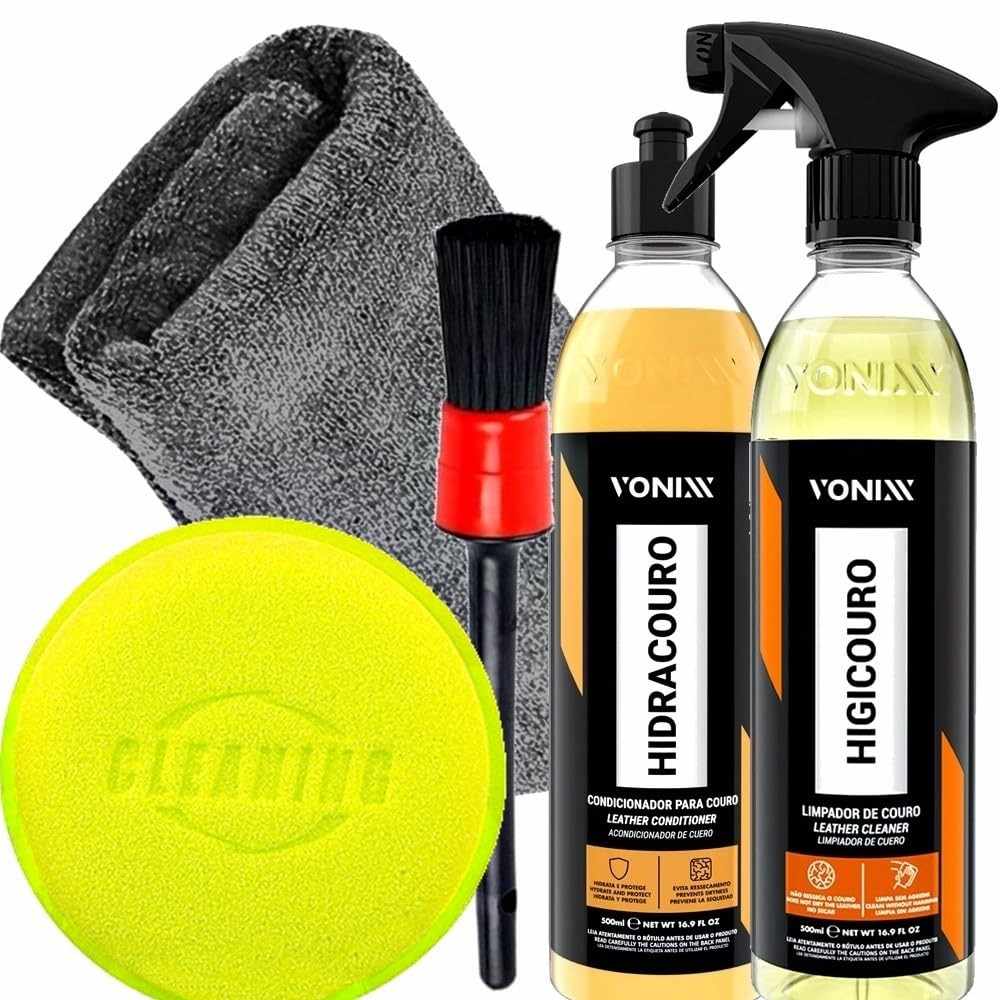 Kit Completo Vonixx: Limpa Couro Higicouro, Hidratante Hidracouro + Acessórios Karbox