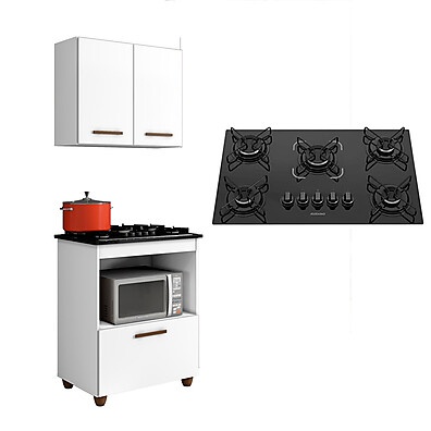 Kit Cozinha Completo com Balcão, Armário e Cooktop 5 Bocas