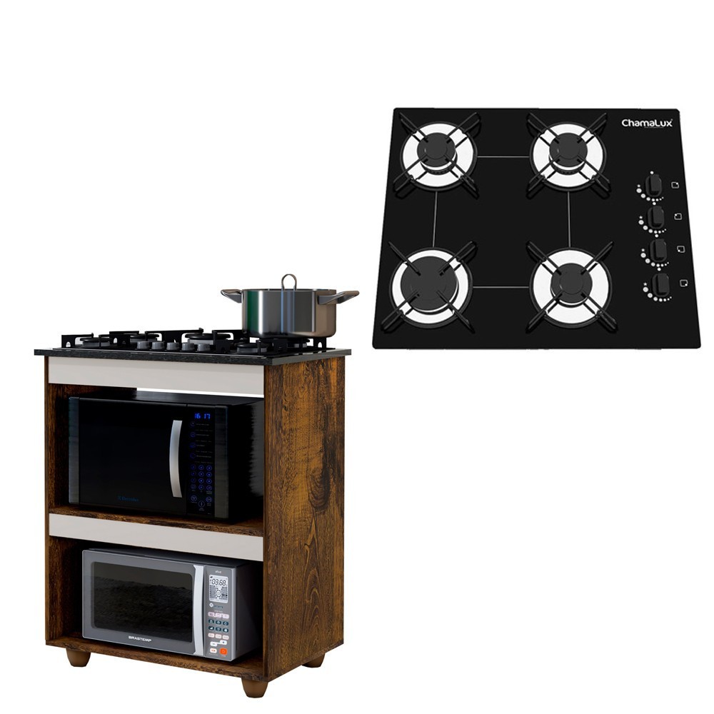 Kit Cozinha Cooktop Turim + Fogão 4 Bocas