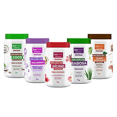 Kit Creme de Pentear para Cachos Explosão de Coco + Hialurônico + Rícino + Babosa + Óleos Africanos