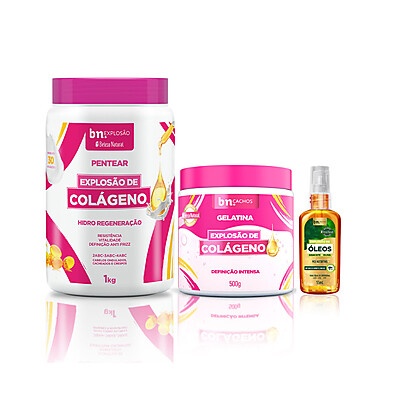 Kit Creme, Gelatina e Óleo Explosão de Colágeno – Beleza Natural