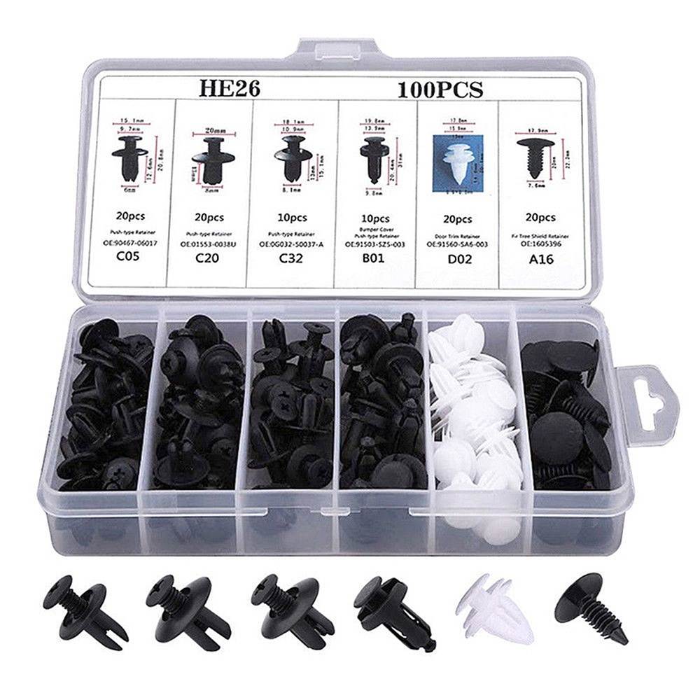Kit de 100 Peças de Fixadores Automotivos para Carro – Solução Completa para Reparos