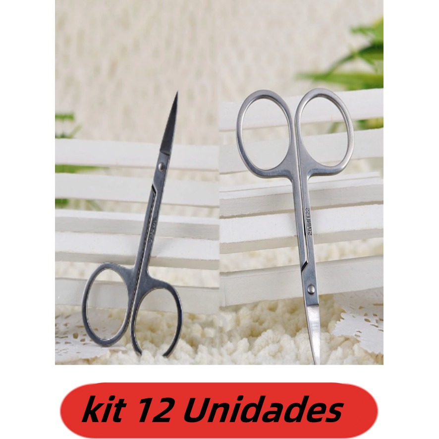 Kit de 12 Tesouras Curvas para Manicure e Sobrancelhas – Precisão e Versatilidade