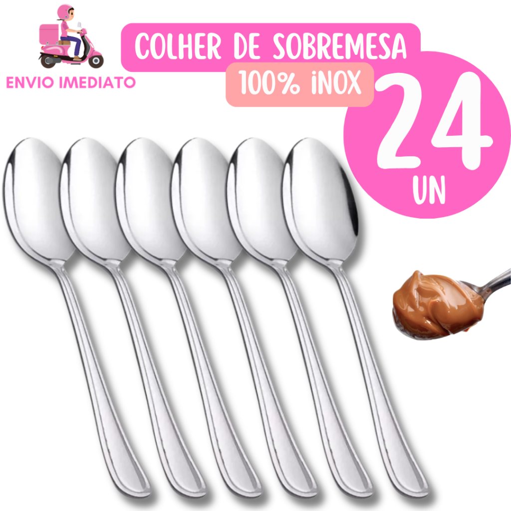 Kit de 24 Colheres de Sobremesa em Aço Inox – Perfeito para Cozinha e Buffet