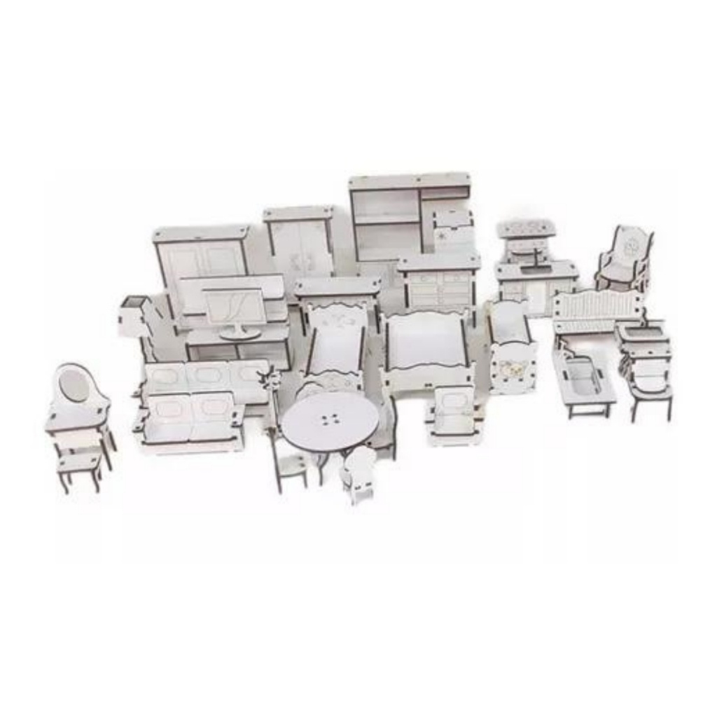 Kit de 30 Mini Móveis em MDF Branco: Crie Seu Ambiente em Miniatura