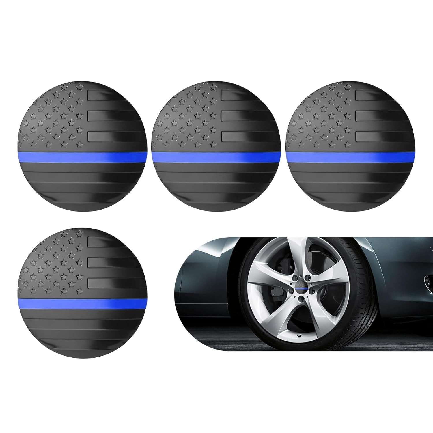 Kit 4 Capas de Cubo Central 5,6cm Bandeira Americana - Estilo e Proteção para seu Carro
