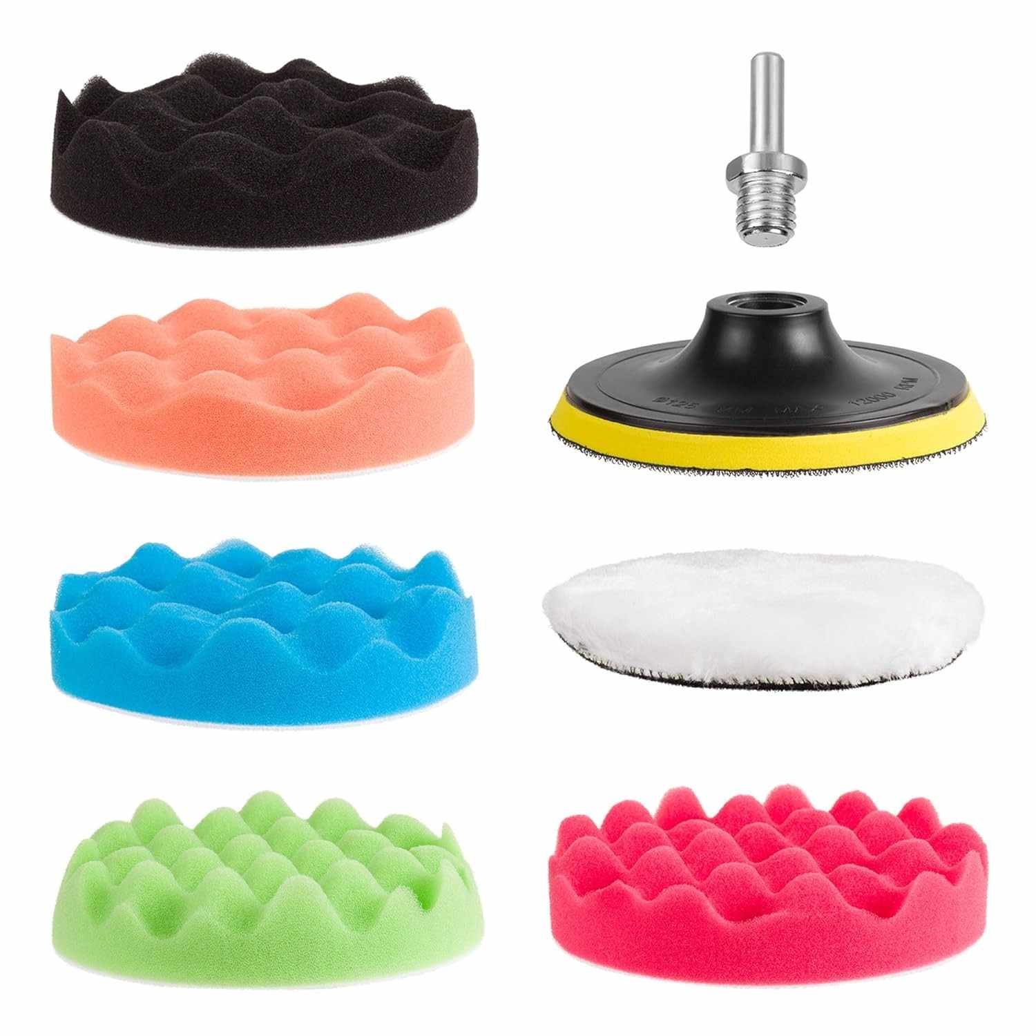 JEX Kit Polimento Automotivo Profissional com Boinas de Espumas Onduladas e Boina de Lã - 7 Peças (BEP-005 5 Polegadas)