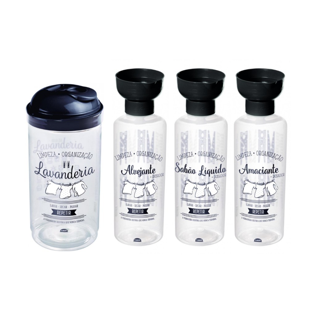 Kit de Lavanderia com Tampa Dosadora: Organize Seu Armário em 4 Peças