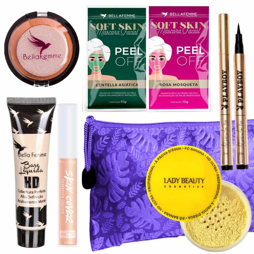 Kit de Maquiagem Completo com Base Líquida e Corretivo – Tudo em Um!