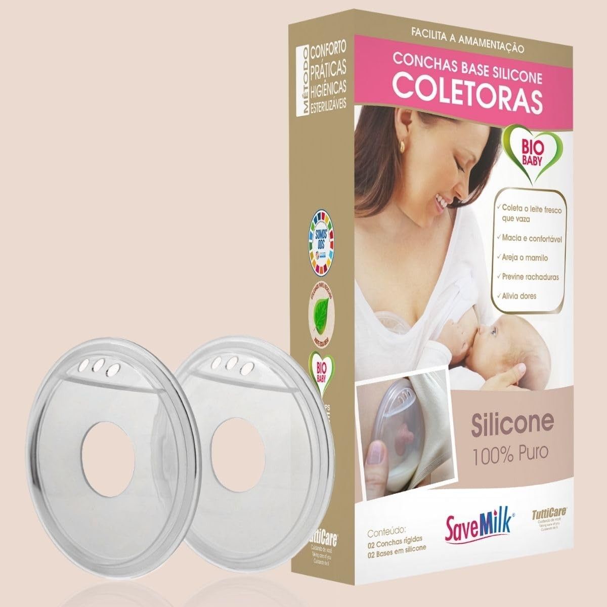 Conchas Coletoras de Leite Materno em Silicone - Kit com 2 Unidades, Base Rígida, Mãos Livres, para Amamentação