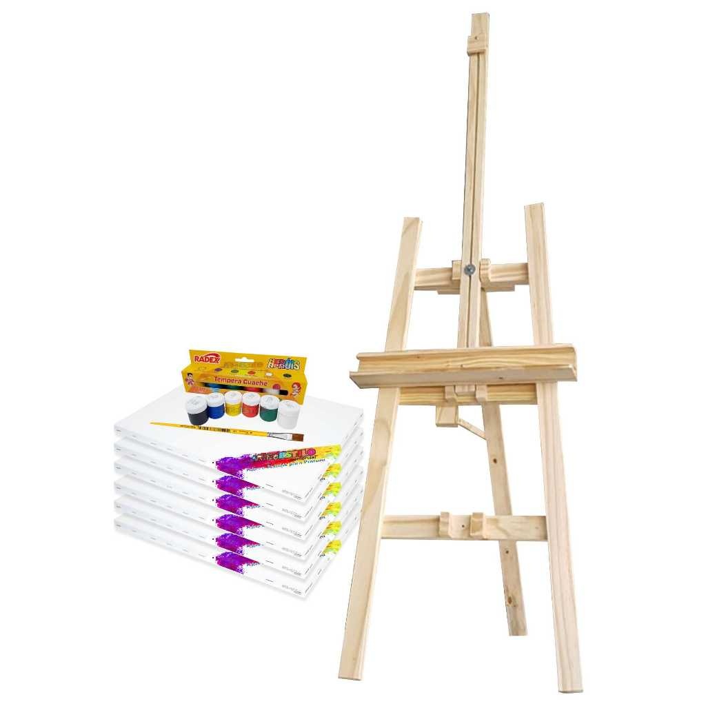 Kit de Pintura Completo com Cavalete Retrátil e 4 Telas 30x40 cm