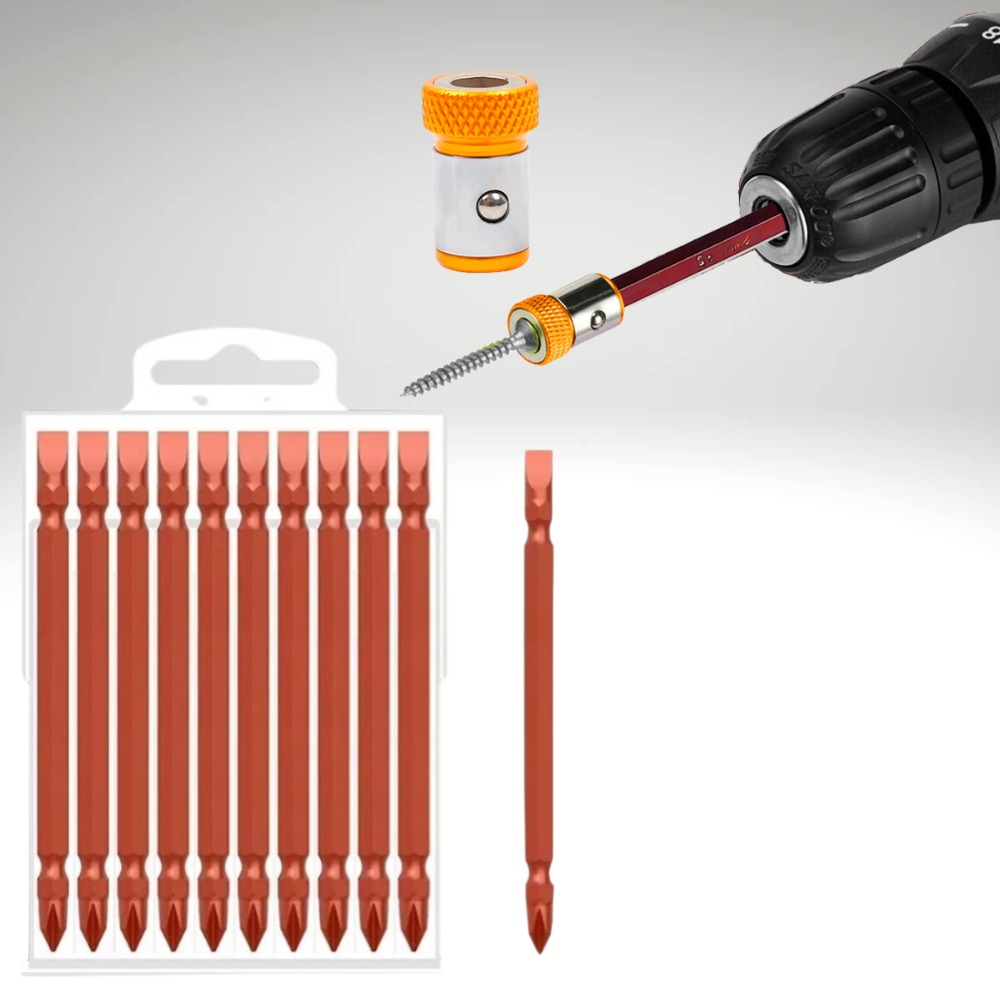 Kit de Ponteiras Magnéticas Phillips e Fenda 100mm/65mm – Super Ímã para Parafusadeira e Furadeira