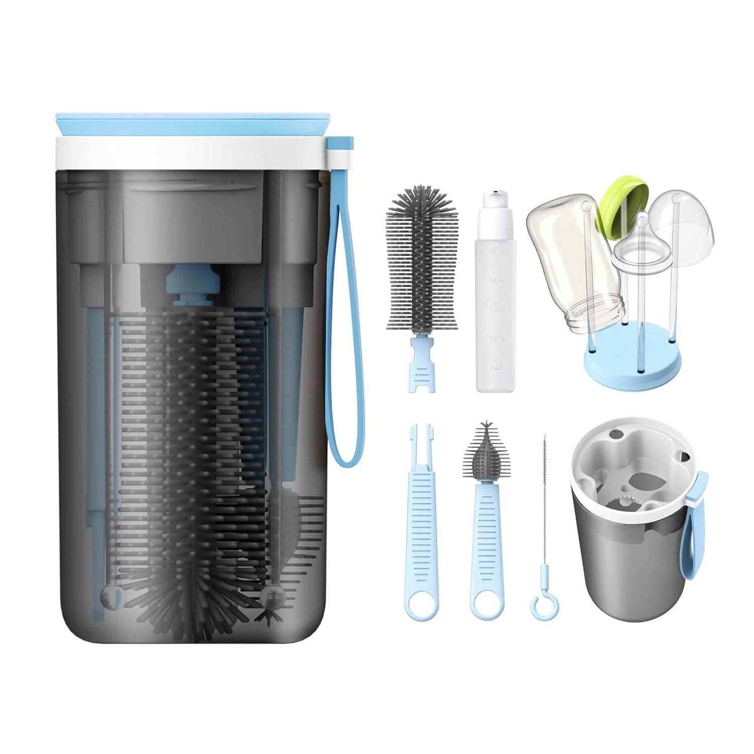 Kit de Limpeza de Mamadeira Portátil com Escova Extensível de Silicone