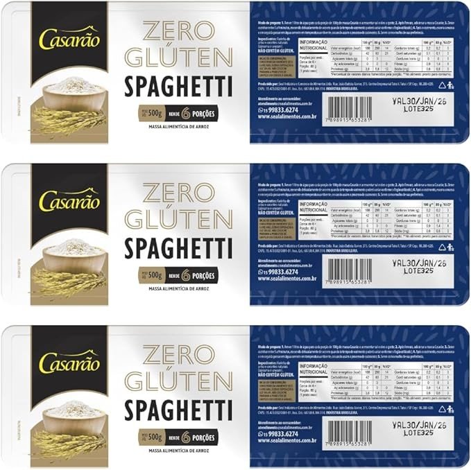 Kit com 3 Pacotes de Espaguete Spaguetti Premium sem Glúten de 500g cada - Casarão